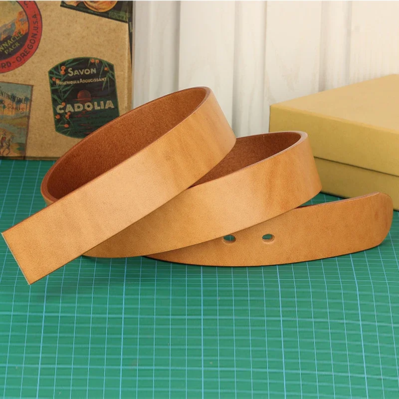 DIY 3.8Natural color cowhide Belt Without Buckle Men Plant Tanned Top Genuine Leather  Belts For Man Casual Jeans Luxury