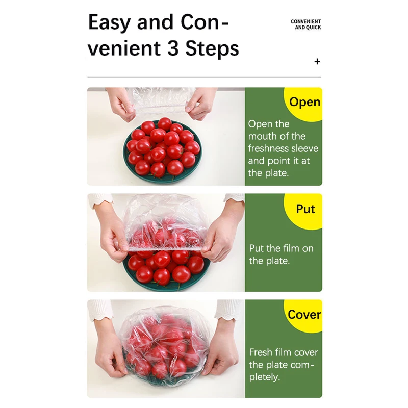 50/100pcs Disposable Fruits Elastic Cover Food Fresh-keeping Wrap Bags Plastic Bag Kitchen Fridge Storage Organizer Cling Film