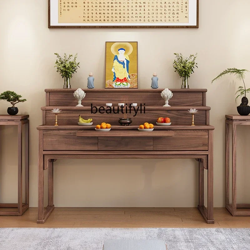 Solid Wood Household Modern Minimalist Buddha Shrine Chinese Style Heightened Guanyin Worship Table