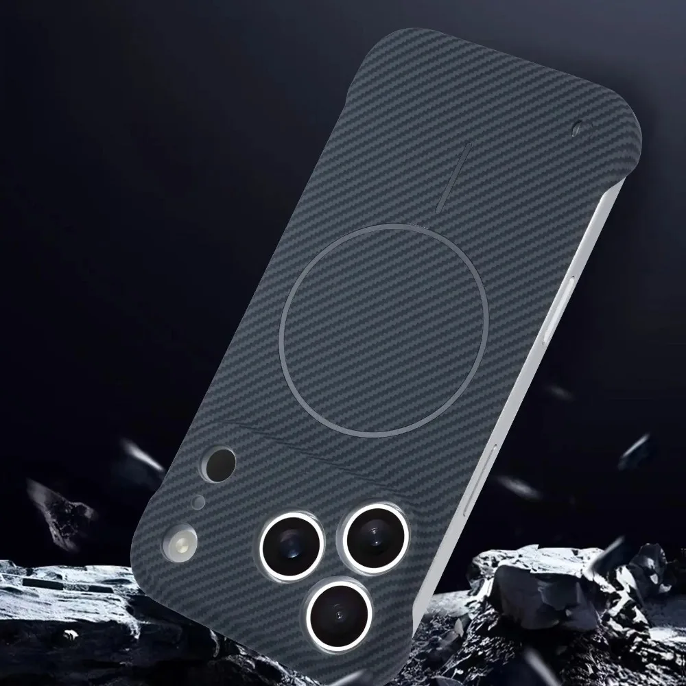 شعبية ألياف الكربون شحن لاسلكي الجلد يشعر القضية آيفون 17Air 16 15 14 زائد 13 12 برو ماكس نصف حزمة غطاء مقاوم للسقوط #3