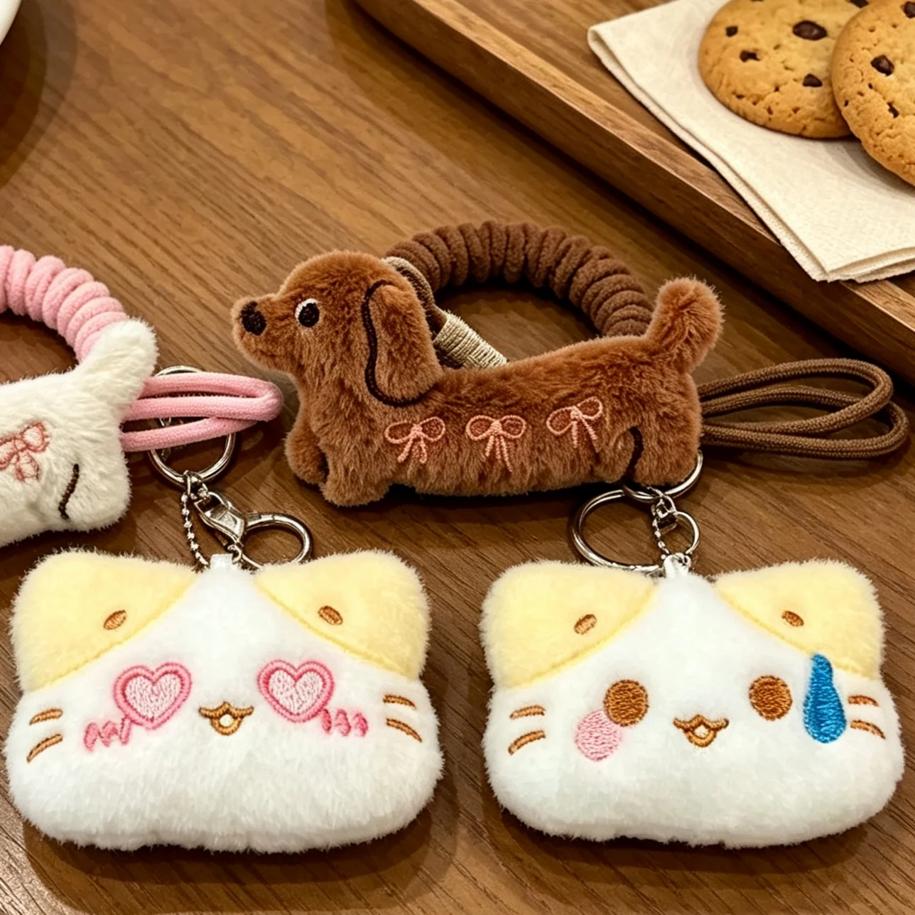 Cute Cartoon Plush Cat Keychain Kawaii Key Chain For Women Girls Backpack Pendant Charms Jewelry Key Accessories Children Gifts