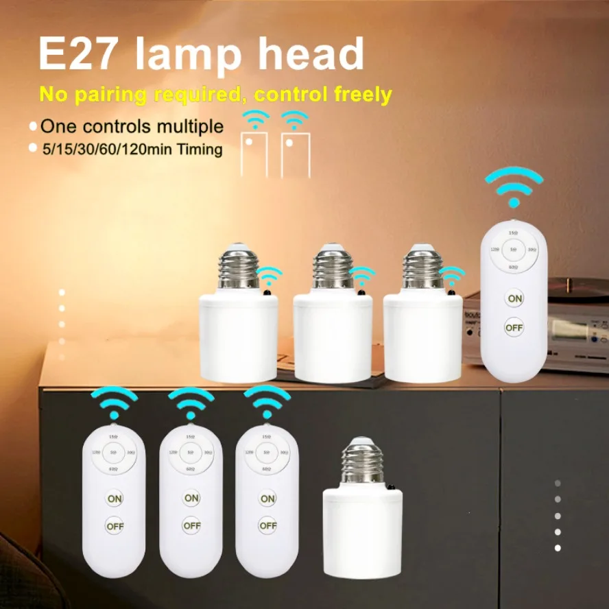 220V Multi Light Switch Multiple Controls E27 Wireless Remote Control Smart Timer Switch Lamp Holder Baby Room Bedroom Switch