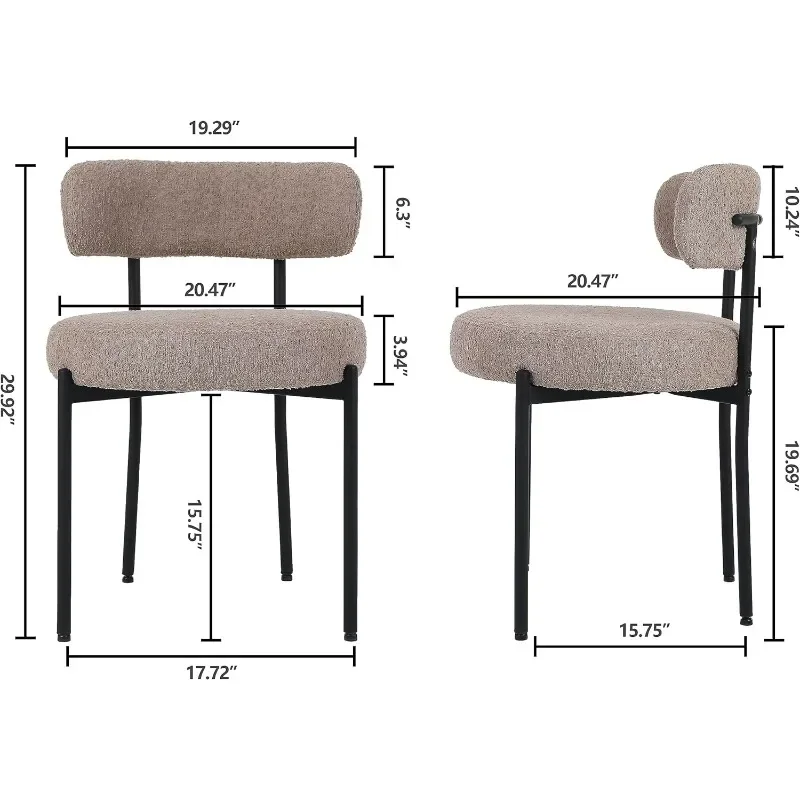 Camel Dining Chairs Set of 2, Mid Century Modern Dining Chairs Curved Backrest Round Upholstered Boucle Kitchen Chairs