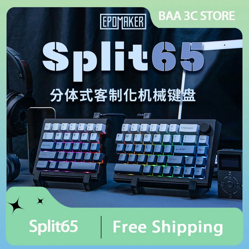 EPOMAKER Split65 Split Keyboard Tri Mode Wireless Bluetooth Customized QMK/VIA TOP Structure RGB Hot-Swap Mechanical Keyboard