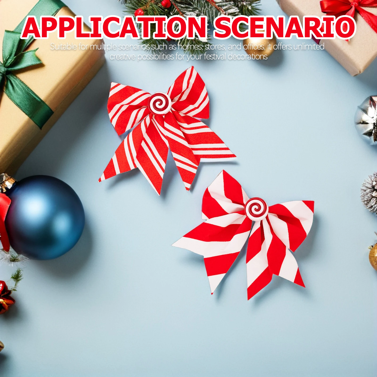 

6Pcs Christmas Tree Ornaments Vibrant Peppermint Stripe Bows Reusable Fabric Ribbon for Wreath Door Garlands Party Winter