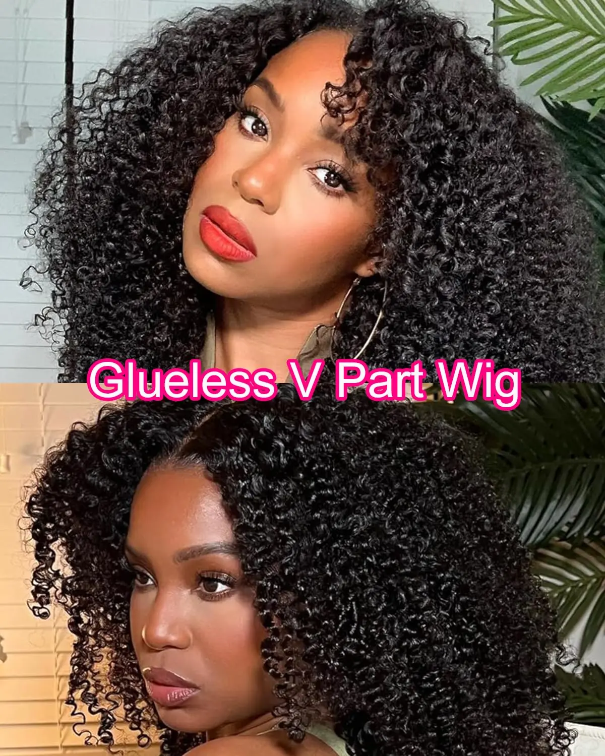 

Malaysian Afro Kinky Curly V Part Wig Human Hair Full Machine Made V Part Wig Remy Hair V Part Wig For Women on Sale 180%