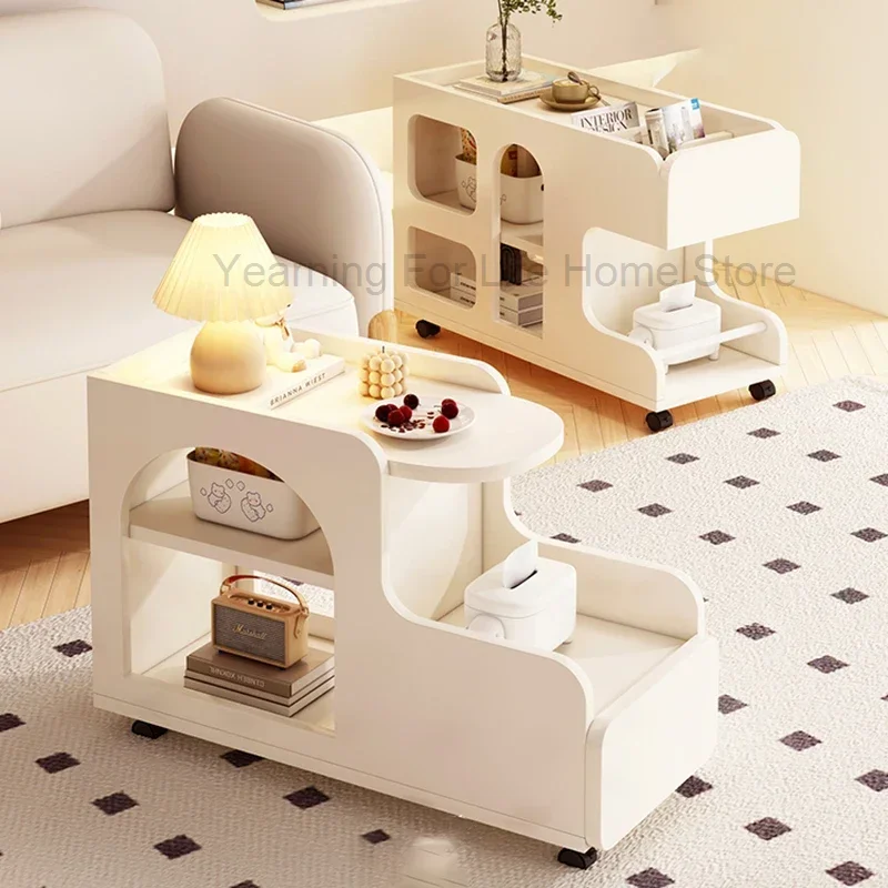 Cream Style Mobile Side Cabinet Small Rolling Decorative Accent Piece Lightweight Table Room Desks Coffee Tabla Madera Furniture