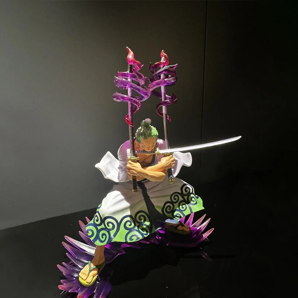 13cm Bandai New Products One Piece Roronoa Zoro handmade item Three-Knife Fighting Skill Anime Action Model Decorations Gifts