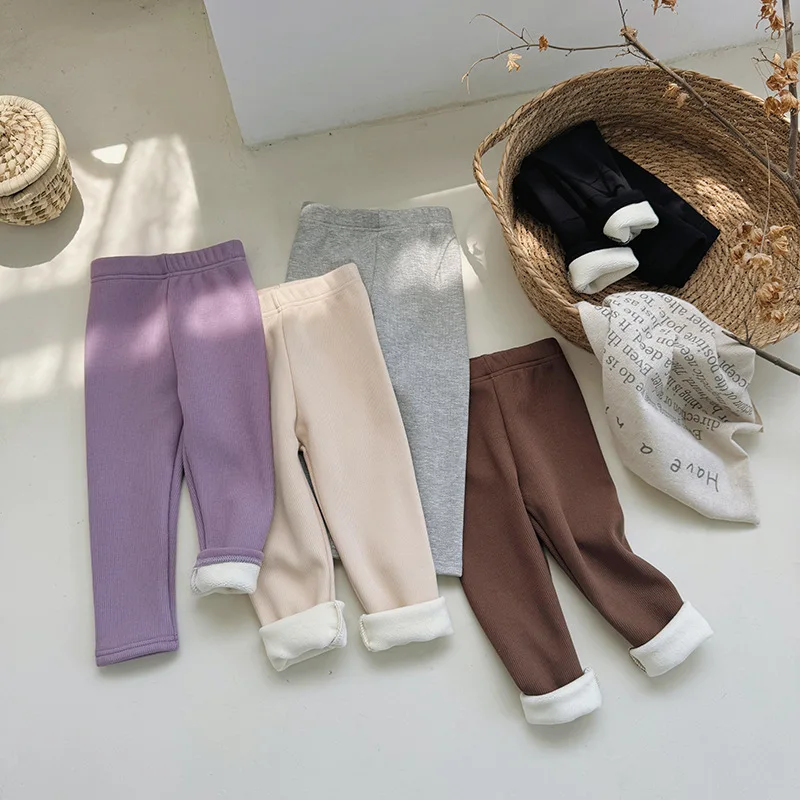 Xty-Composite One-Piece Ollie Velvet Leggings Simple All-Match High Elastic Soft Girls Boys New Velvet Padded Casual Pants