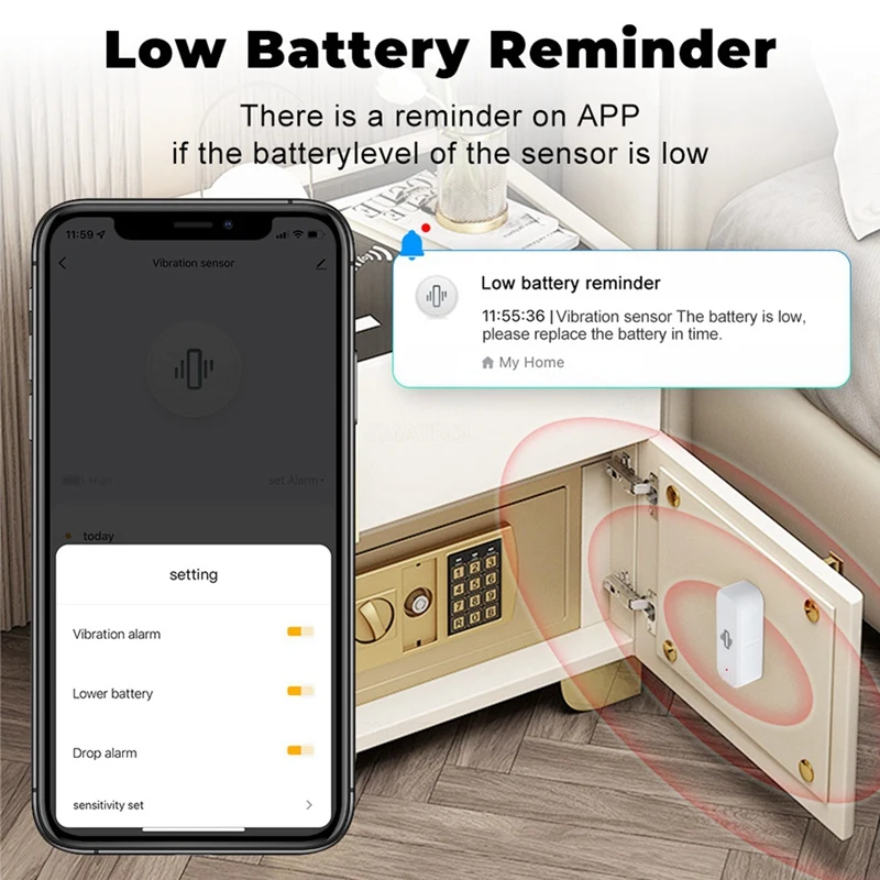 Zigbee Smart Vibration Sensor Detection Tuya Smart Life APP Notification Real-Time Motion Vibration Alarm Smart Home, Durable