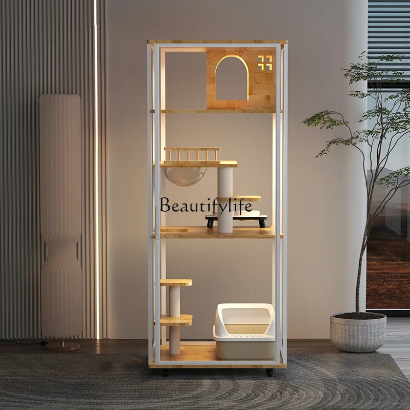

LWhite Panoramic Cat Villa Non-Space Occupying Solid Wood Indoor Tempered Glass Cat Cabinet
