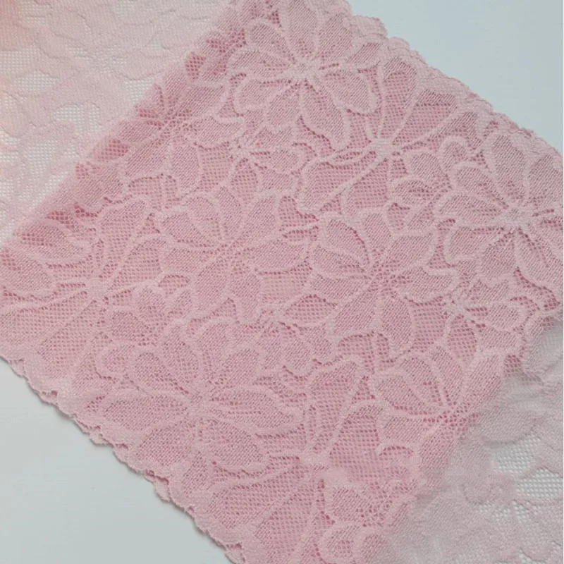 14Yards Pink Mesh Lace Fabric for Sexy Lingerie Feather Pattern Design Soft 19cm Wide Embroidery Lace Trim