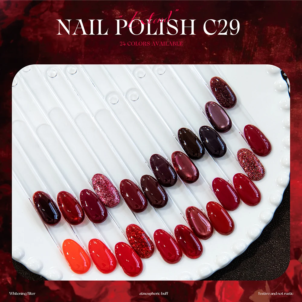 Vendeeni 24 Farben Rotes Gel-Nagellack-Set UV LED Reine Farbe Glitzer Pailletten Gel Magnetisches Katzenaugen-Gel mit Display – Detail 5