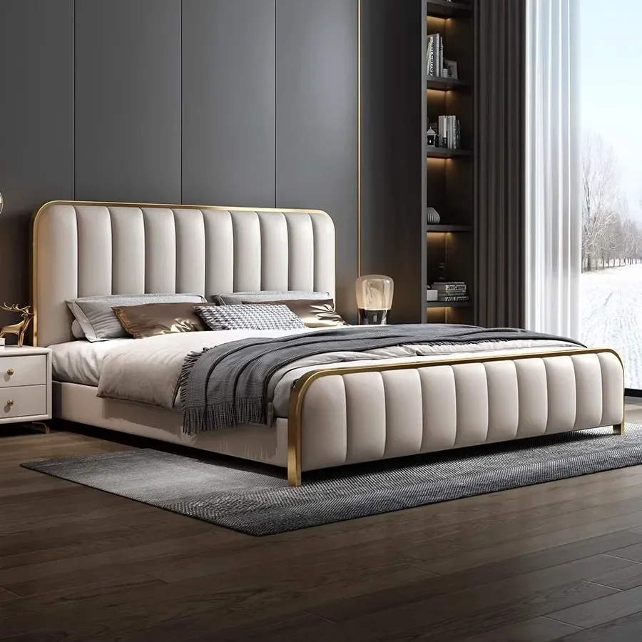 Leather bed modern simple style direct light luxury soft double master bedroom wedding Furniture Upholstered Headboard