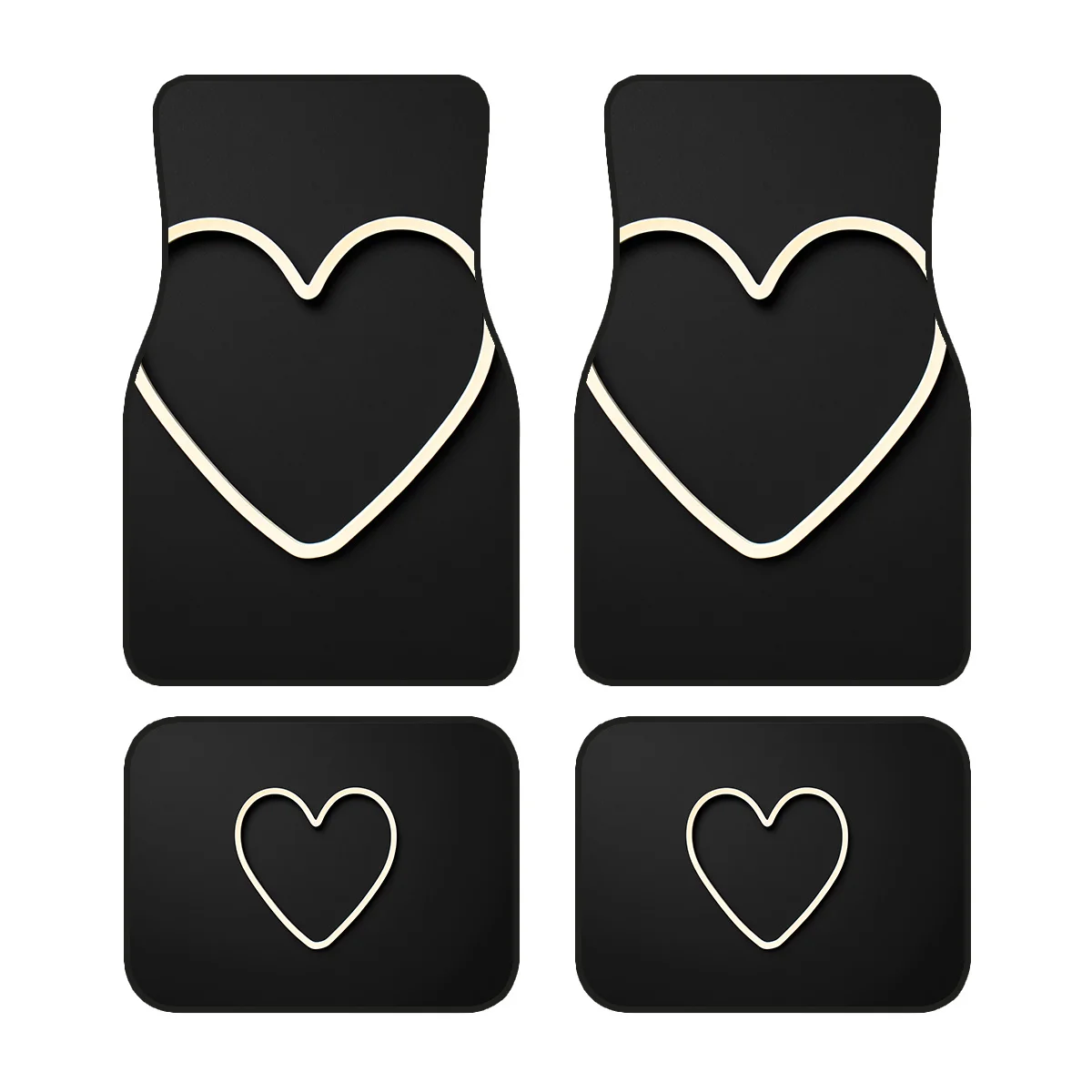4pcs White Heart Pattern Car Floor Mats - Durable Polyester, Fit For Sedans & SUVs, Protects The Car'S Bottom, Stylish Interior