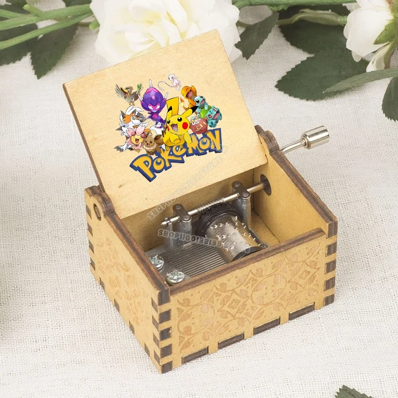 Caixa de música pokemoned tema ornamentos festa de madeira mão manivela caixa musical dia dos namorados aniversário feriado presentes natal quente