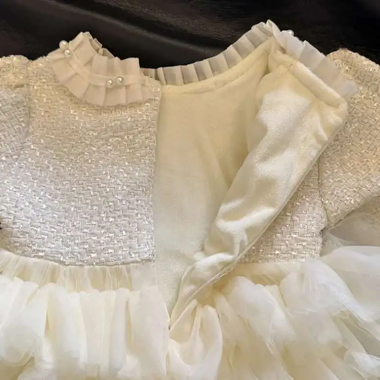 

Retail New Baby Girls Winter Boutique Fleece Mesh Tutu Dress, Princess Kids Elegant Party Birthday Dress 2-7T