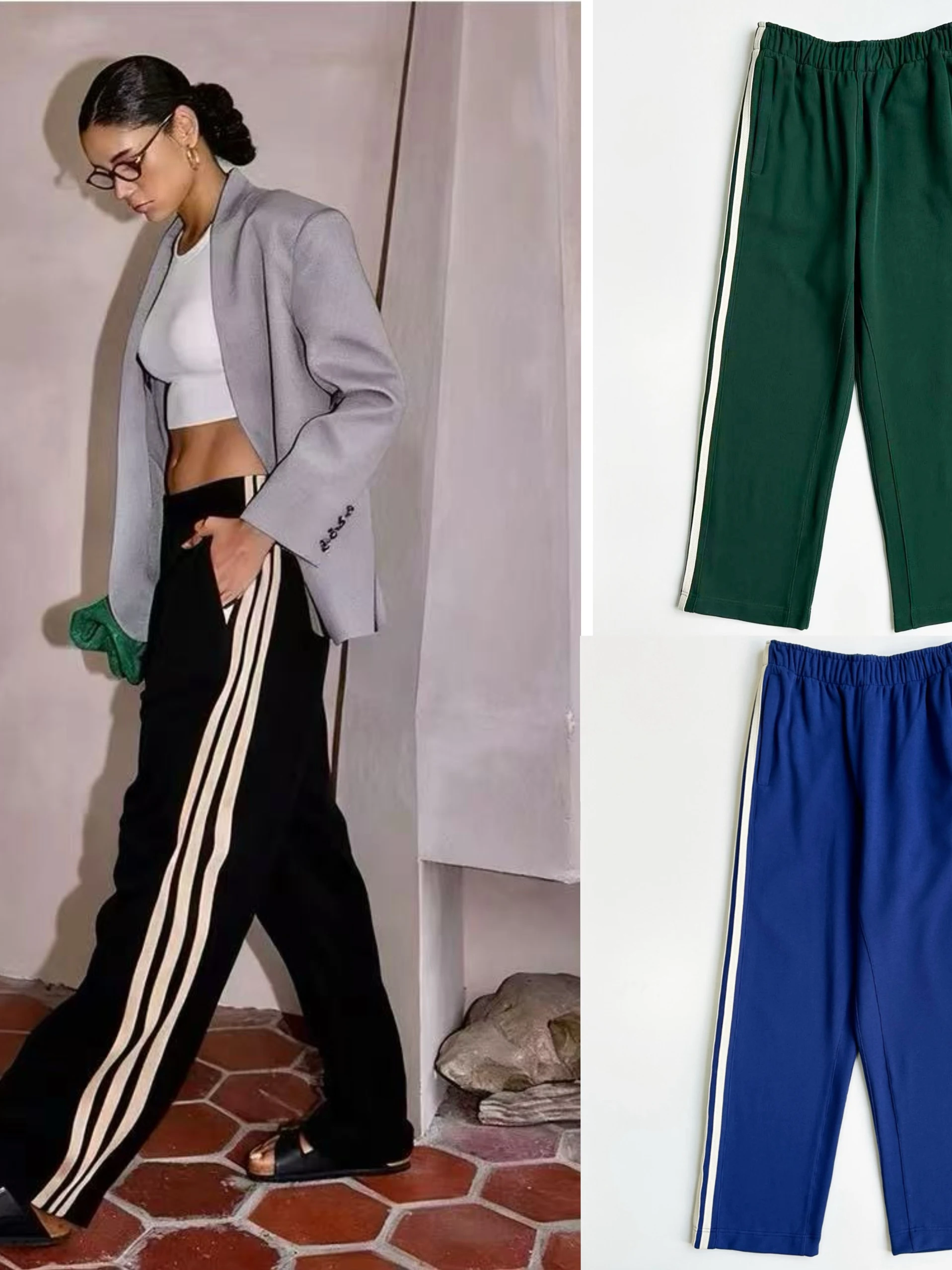 

Casual Spor Straight Leg Pants Long Floor-Length Trousers All-Match Side Stripe Sweatpants Ele Ladies' Casual Pants