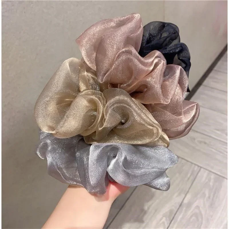 Fashion Organza Big Scrunchies for Women Summer Solid Color Ponytail Holder Elastic Hair Bands Headwear Choucou Cheveux Femme