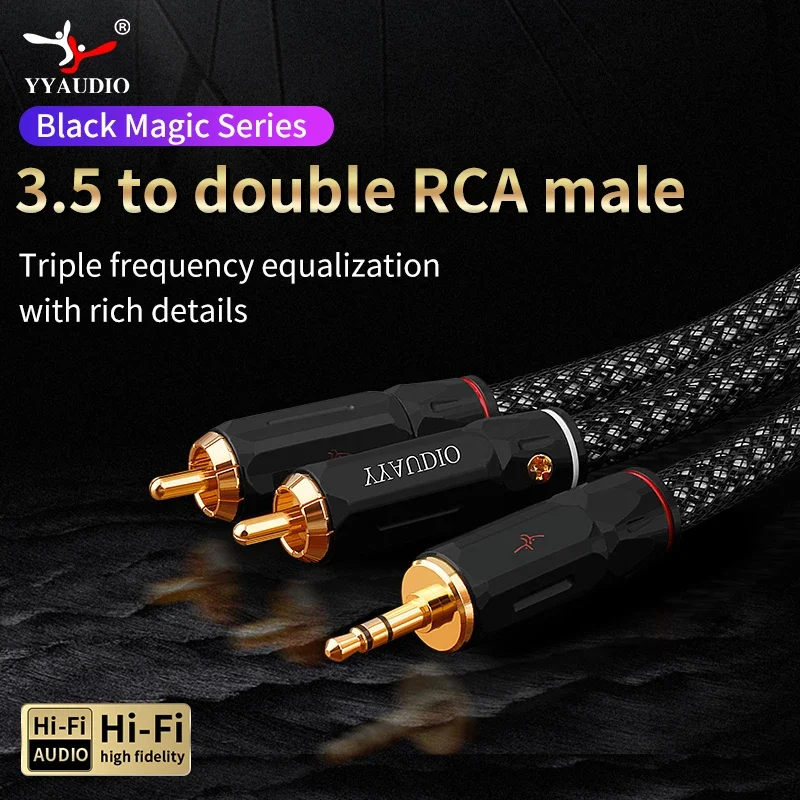 YYAUDIO RCA Cable HiFi Stereo 3.5mm to 2RCA Audio Cable Male to Male Jack 3.5mm Splitter for Amplifiers Audio Home Theater Cable