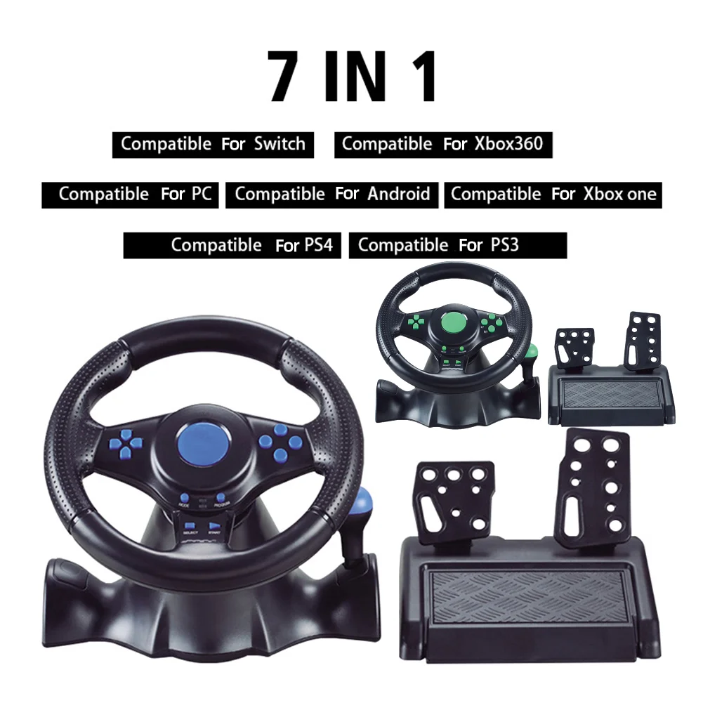 7 in Racing Simulator Steering Wheel Vibration Controller Computer USB Car Steering-Wheel for Switch/xbox One/360/PS4/PS2/PS3/PC