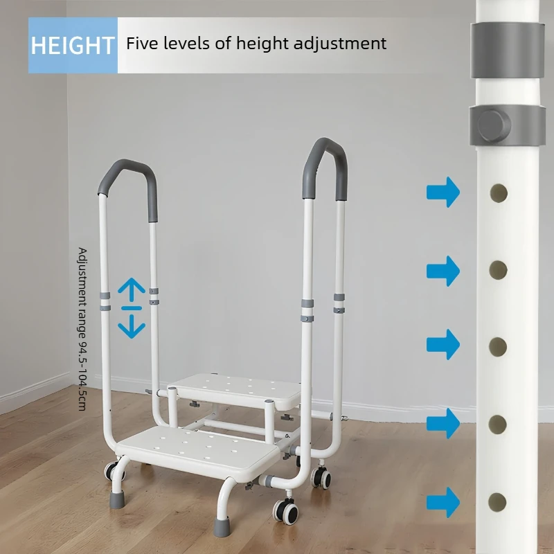 Adjustable Two-Step Bathroom Stool with Handrail, Anti-Slip Medical Step Stool&Standing Aid for Elderly Safety and Shower Assist