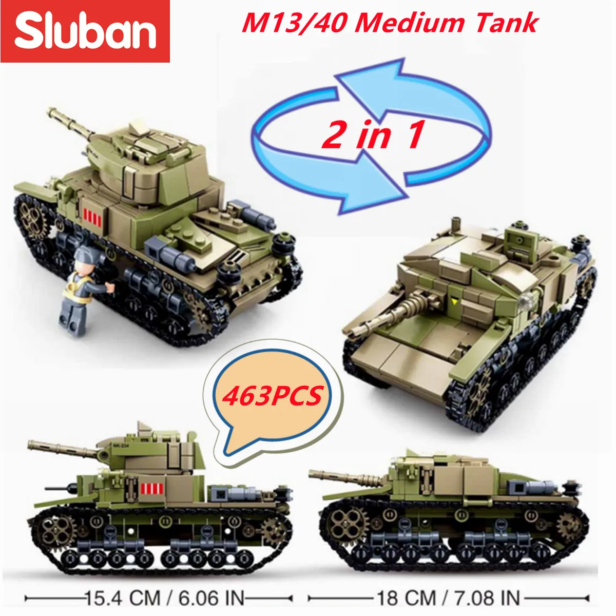 

Sluban Building Block Toys WW2 M14/41 Medium Tank 463PCS Bricks B0711 Military Construction Compatbile With Leading Brands