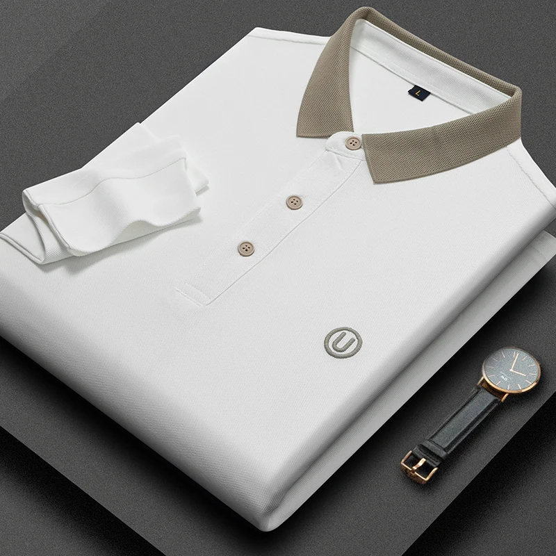 

2025 New Autumn Pure Cotton Men's Long Sleeved Polo Shirt Collar Embroidered T-shirt Men's Base Shirt Loose T-shirt