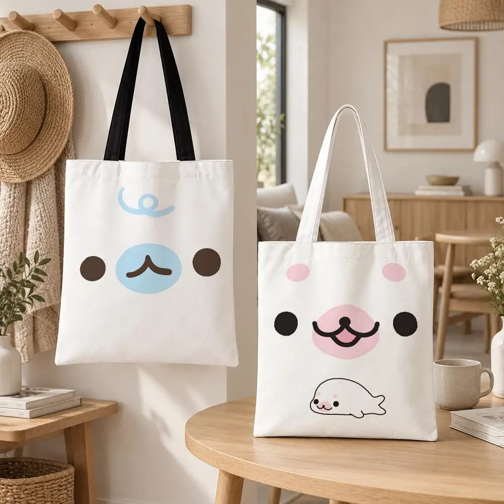 Kawaii Cartoon Mamegoma Storage Bags Storage Bags Canvas for Women Reusable Shoulder Shopping Bag for School Gifts