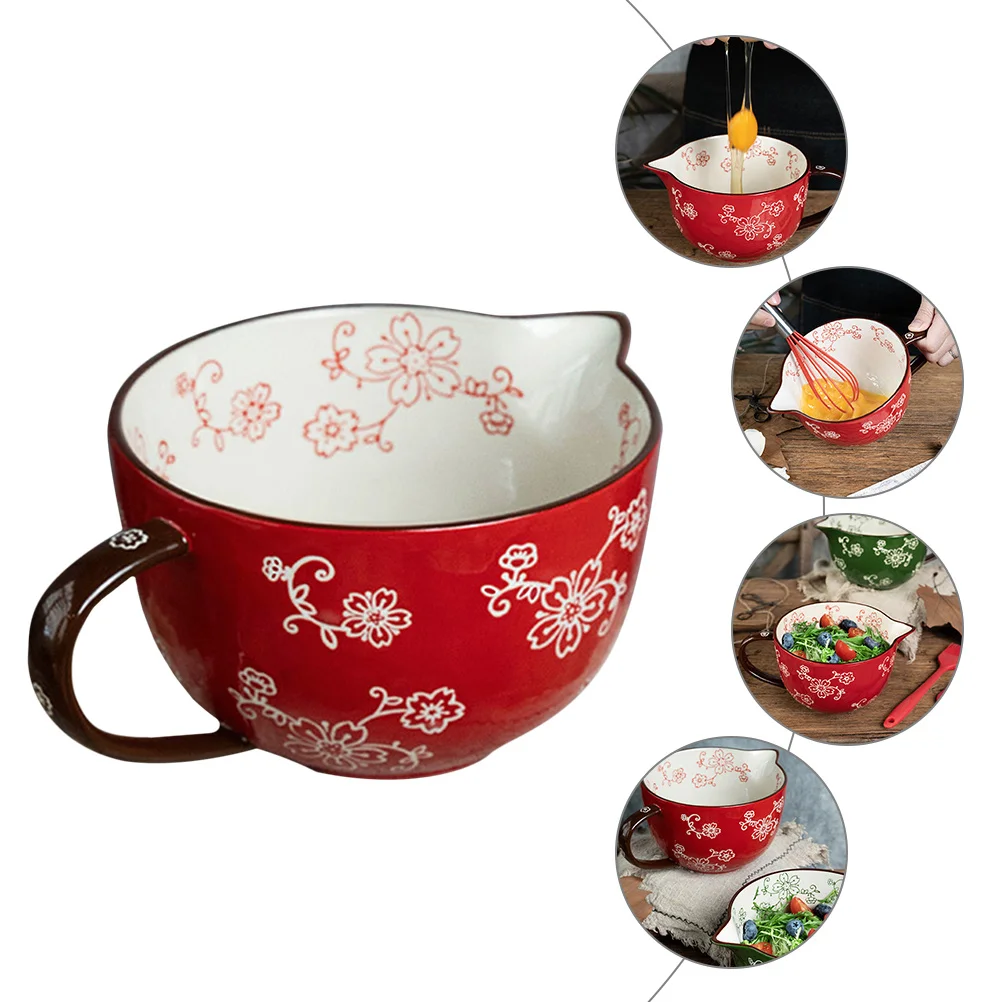 

1Pcs Red Ceramic Mixing Bowl Smooth Edge Easy Clean Multi-Functional Kitchen Supply for Home Restaurant Use Stylish Food