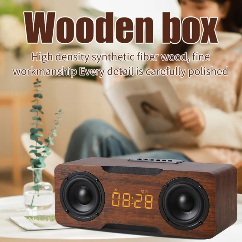 M8C ساعة منبه عالية الطاقة سماعة لاسلكية تعمل بالبلوتوث بوق السيارة خشبي تلفزيون منزلي سماعات الكمبيوتر مضخم صوت ثقيل مشغل الصوت المحمول