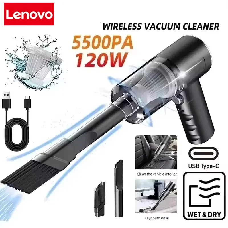 Lenovo 120W 2 in1 Wireless Vacuum Cleaner High Powerful Dual Use For Portable Large Suction Home Car Vacuum Cleaner 2900000PA