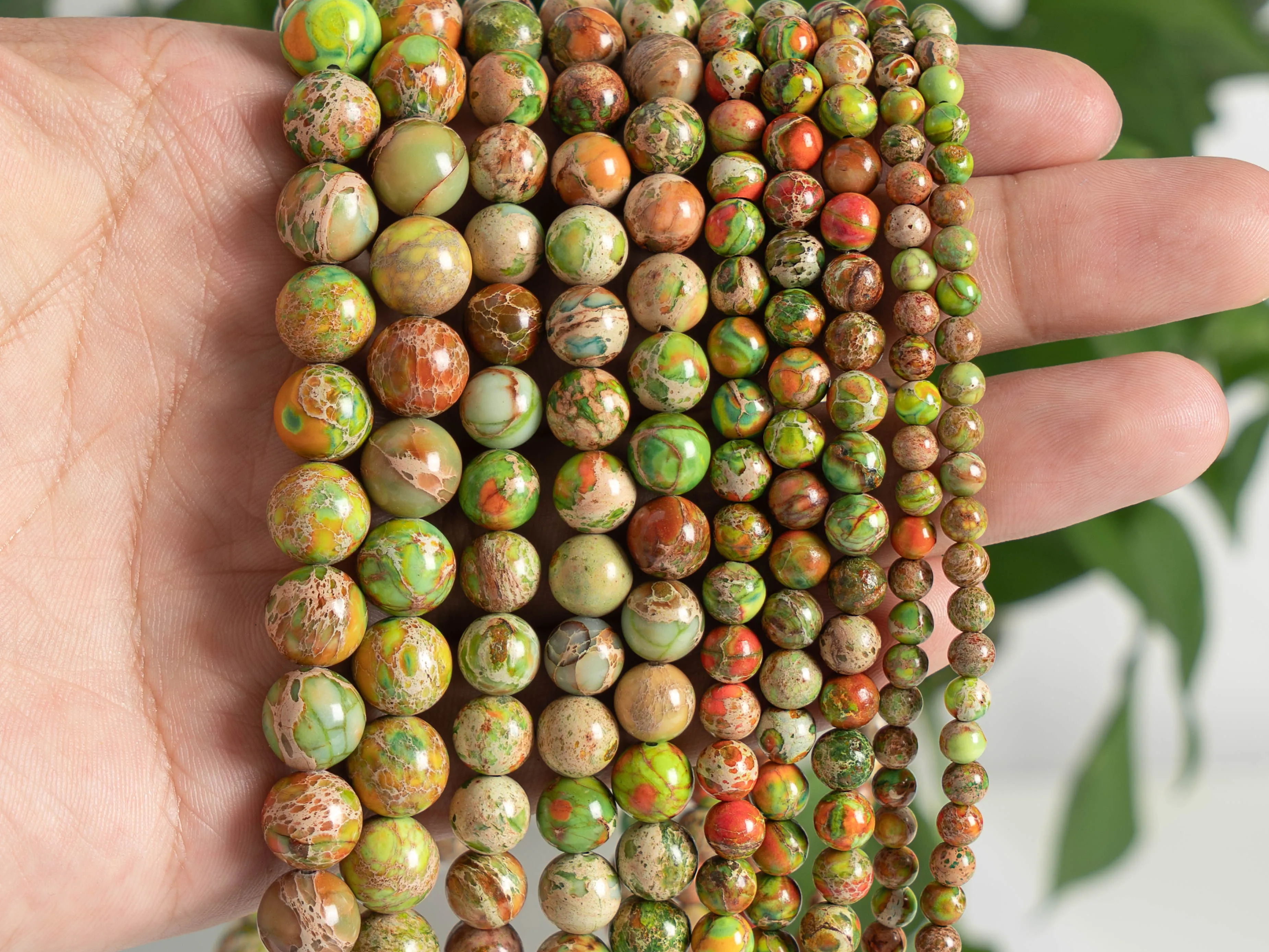 Genuine Natural Yellow Green Red  Sea Sediment Imperial Jasper Beads Grade AAA Round Loose Beads 4/6/8/10mm for Jewelry Making