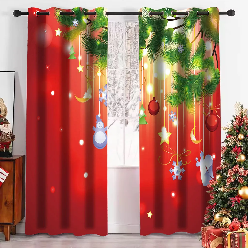 Sparkling Colorful Light Balls for Christmas Decoration, Window Curtains, Living Room Panel, 3D Digital Printing, Christmas Moti