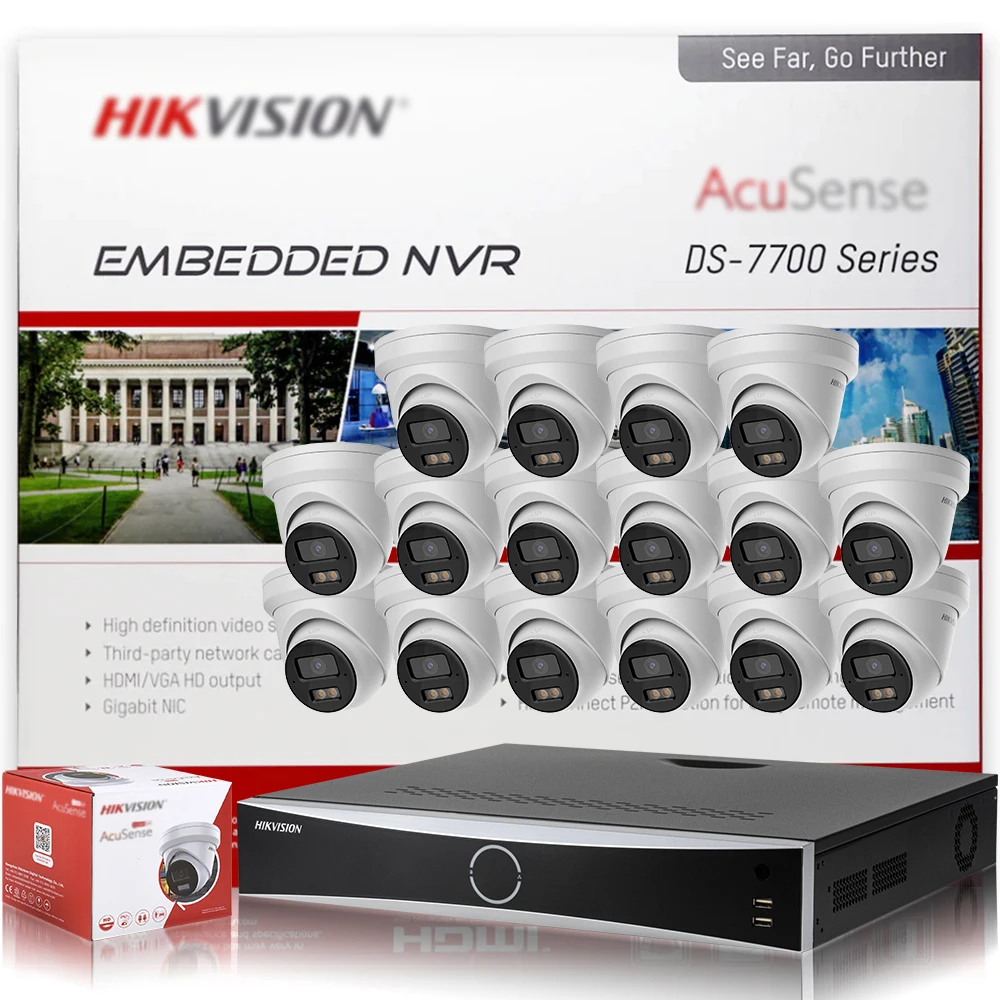 Hikvision Original 32CH  AI IP Camera System 4HDDs 16poe NVR DS-7732NXI-I4/16P/S 16pc 4MP Acusense Smart Hybrid Light Camera