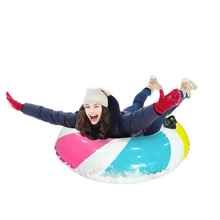 Wholesale Custom Winter Outdoor Durable Thicken 90CM Float Sled Ski Ring Circle PVC Hard Bottom Inflatable Snow Tube With Handle