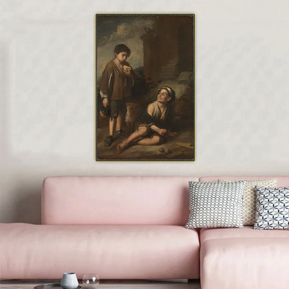 Citon Murillo 《dos niños campesinos", pintura al óleo en lienzo, póster artístico, imagen, decoraciones de fondo de pared, decoración del hogar para sala de estar