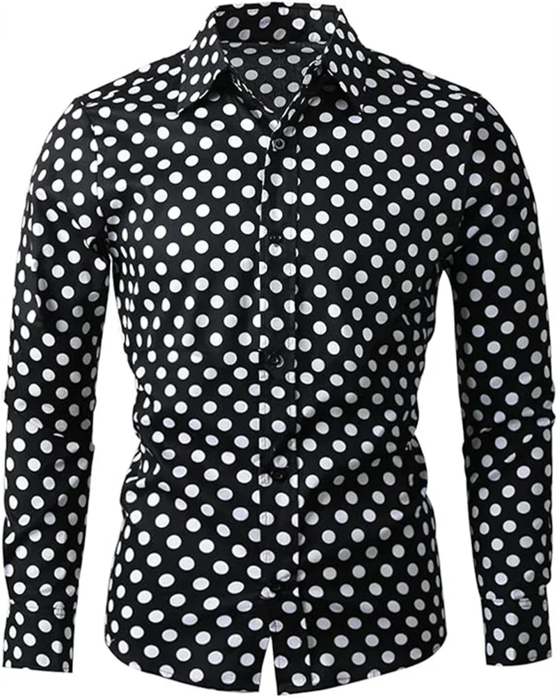 Fashion 3D Printed Men's 10-color Polka Dot Long-sleeved Slim-fit Shirt With Lapel Button Long-sleeved Comfort Casual Wear Tops