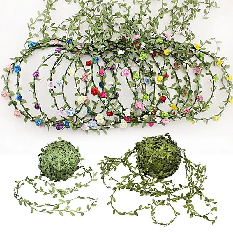 10M 20M Leaf Shaped Ribbon Artificial Green Leaves Ivy Vine Ribbon Roll For Scrapbooking DIY Craft Supplies Wedding Decoration
