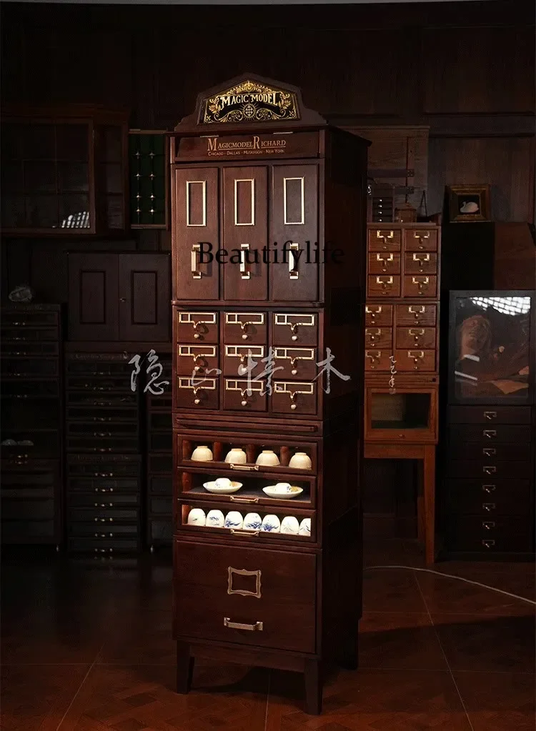 North American Black Walnut Multifunctional Bucket Cabinet, Storage Display Cabinet Premium Tea Set, Cabinet P182