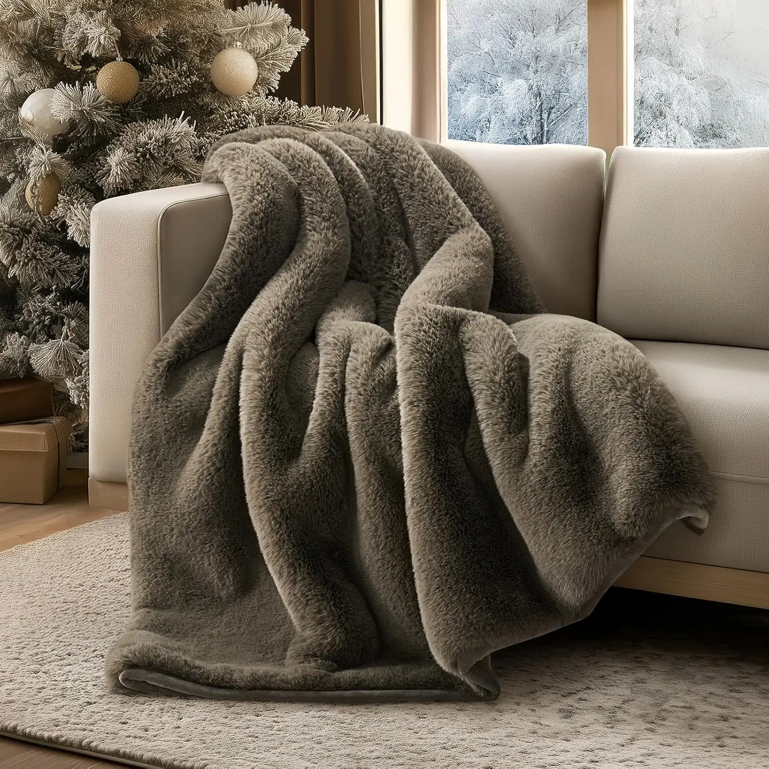 

Роскошное мягкое одеяло из искусственного меха шиншиллы, теплое тяжелое зимнее одеяло для дивана и кровати, двусторонний бархат, 50x60 дюймов