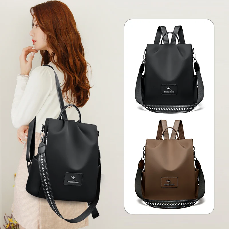 Mochilas Antifurto Multifunções para Mulher, Cor Sólida, Nylon, Simplicidade, Bolsa de Ombro Feminina, Lazer, Bolsas de Viagem, Moda, Nova