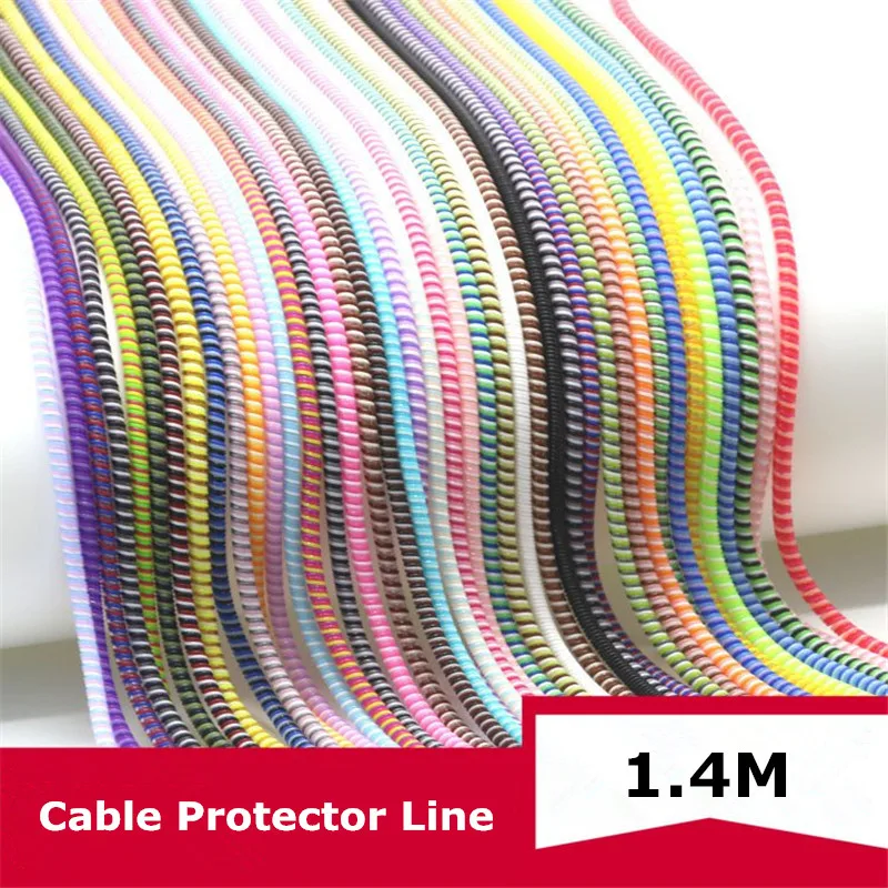 1.4M Colorful Spiral Charger Cable Cord Protector Universal Wrap Data Line Decoration Winder For iPhone Samsung Huawei Xiaomi