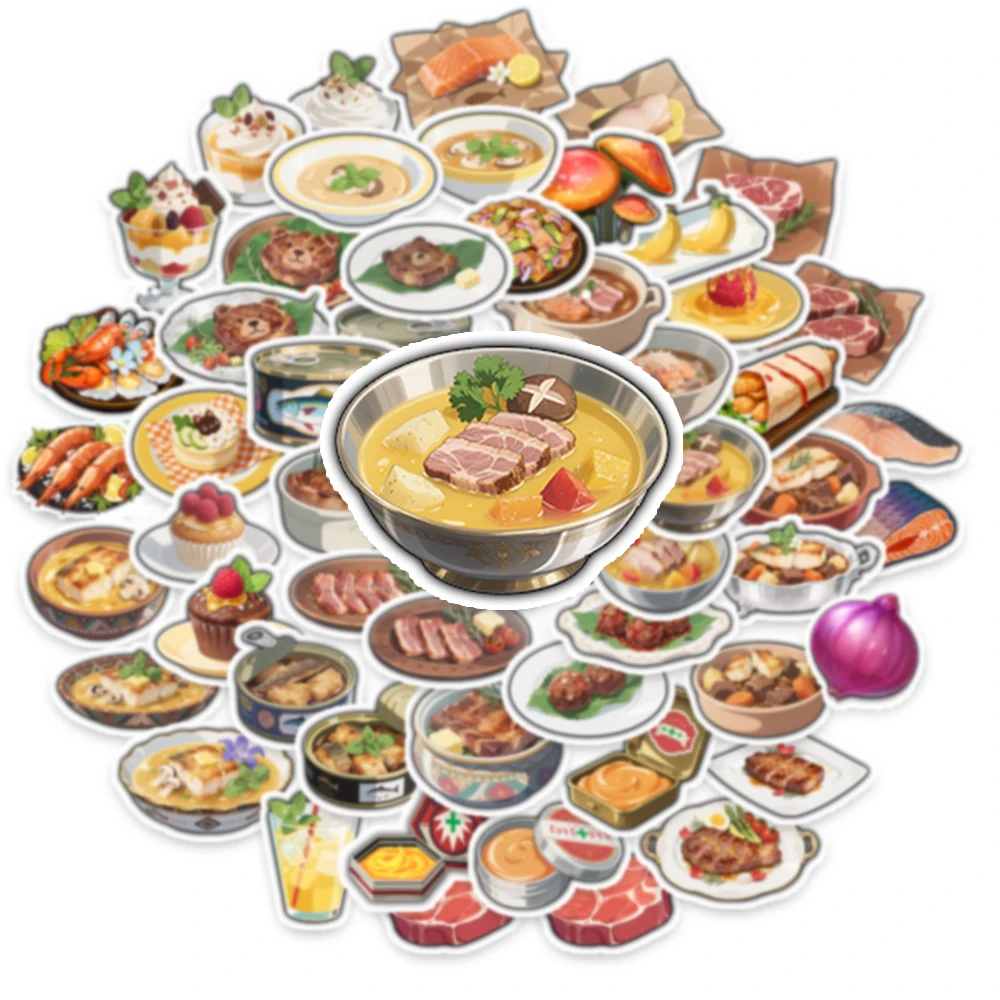 60PCS/Set Cartoon Mix Canned Food Stickers Steak Meat DIY Guitar Laptop Notebook Waterproof Christmas Decorative Sticker Toys