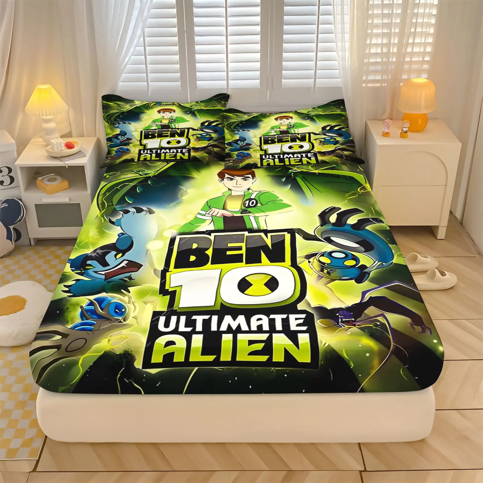 Ben10 Ultimate Alien Fitted Sheet Set 3D Print Mattress Cover with Pillowcase Cartoon Bed Linen for Boys Kids Bedroom Decor