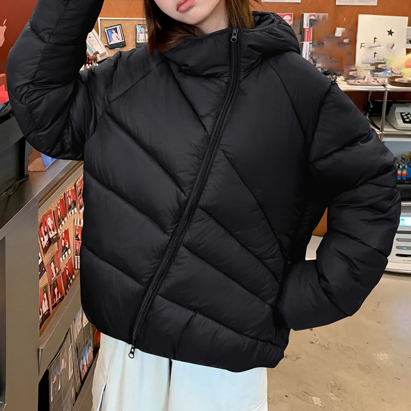 Winter Warm Hooded Parkas Women Streetwear Casual Loose Solid Zipper Puffy Coats Office Lady All Match Long Sleeve Outwear New