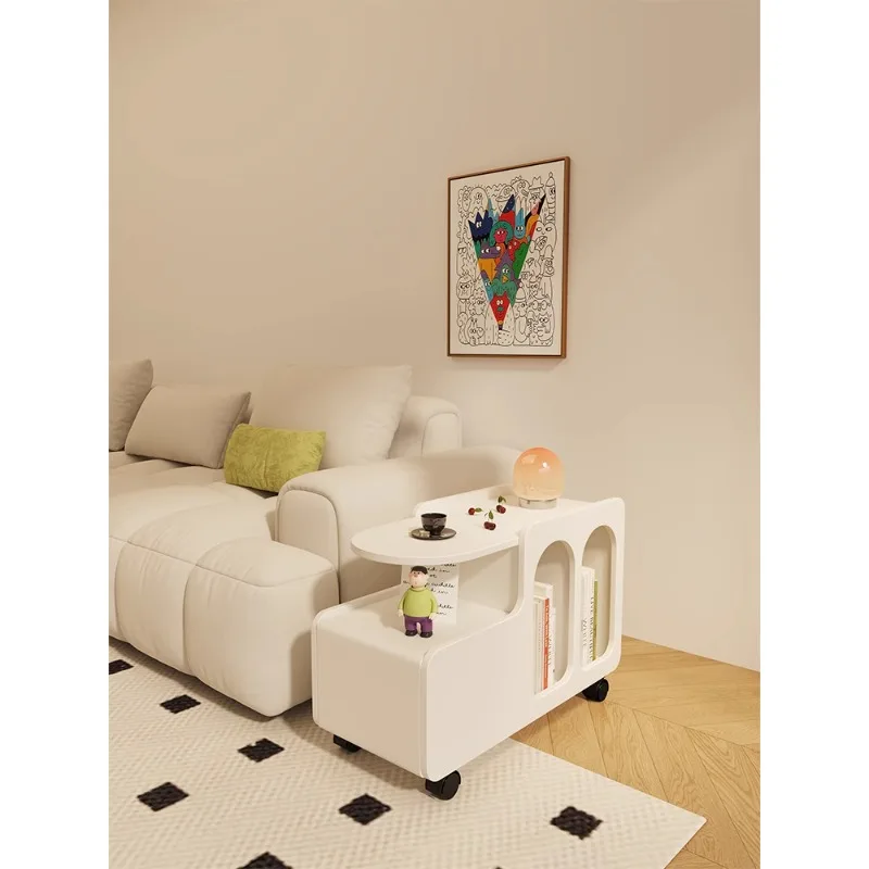 Mobile Cream Side Table with High-End Design - Adds Convenience and Style to Your Space