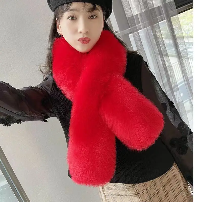 Autumn and winter new warm thickened cross type imitation fur scarf trendy student luxury scarf women