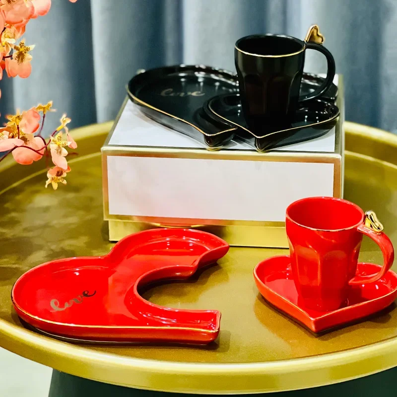 

Ceramic Coffee Cups Saucer Heart-shaped Coffee Cup Set, Creative Ceramic Tea Cup Set Tea Cups