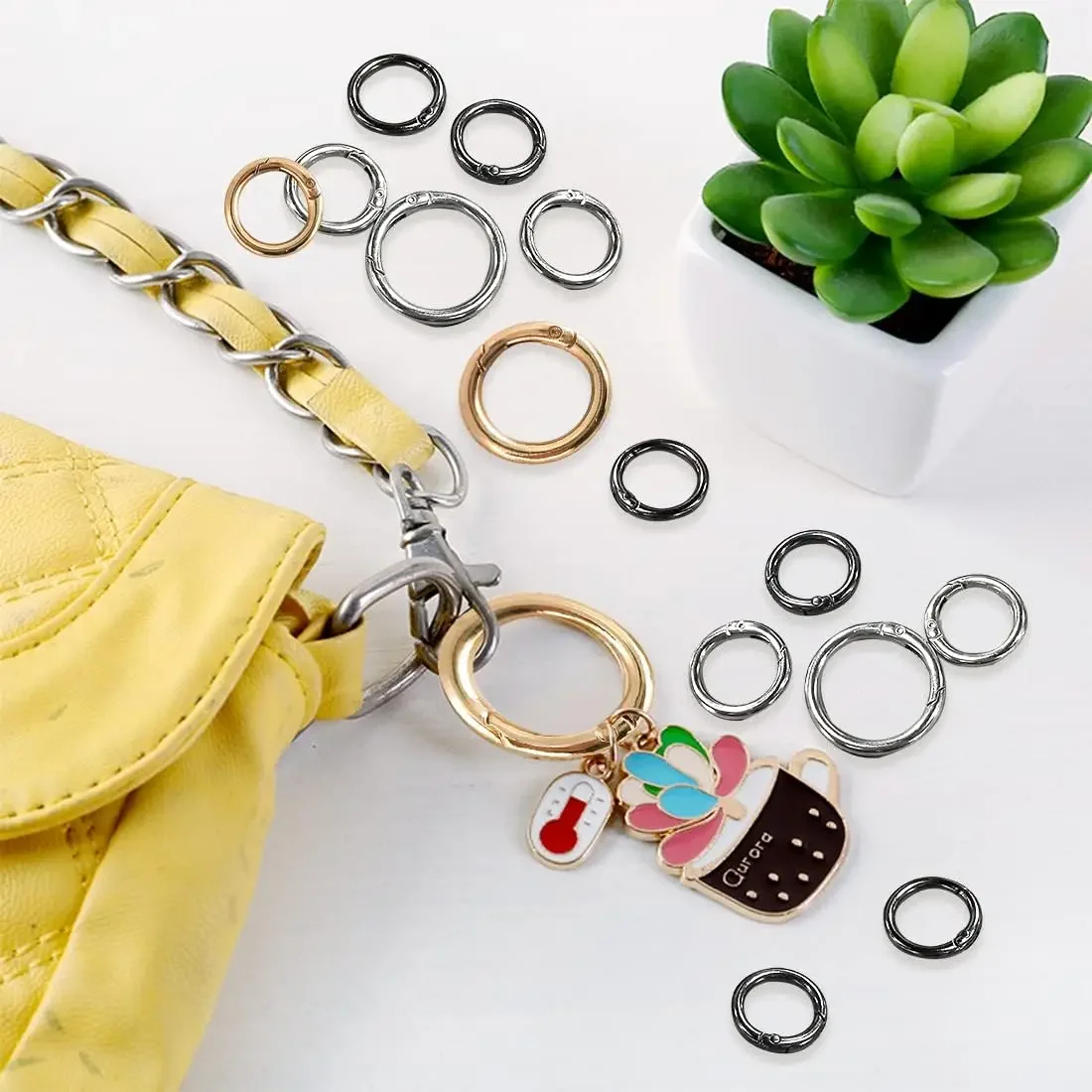 10 buah pegas logam gerbang O tas cincin gesper logam gesper Carabiner Snap Hook musim semi Keyring DIY tas aksesori perhiasan bagasi